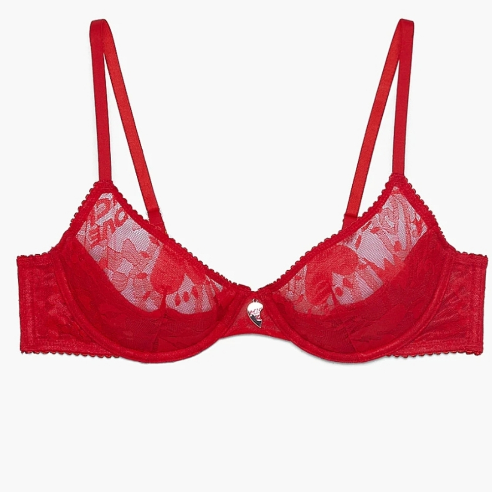 Savage x Fenty LOVESTRUCK LACE HALF-CUP BRA Red 32B